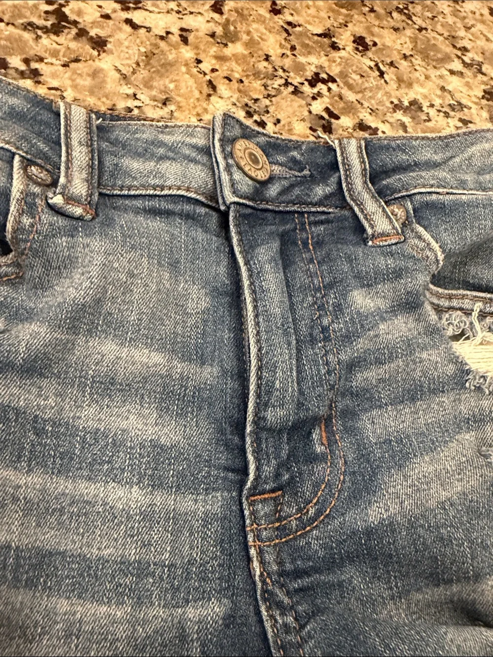 American Eagle Outfitters Light Blue Distressed Rolled-Hem Jean Shorts